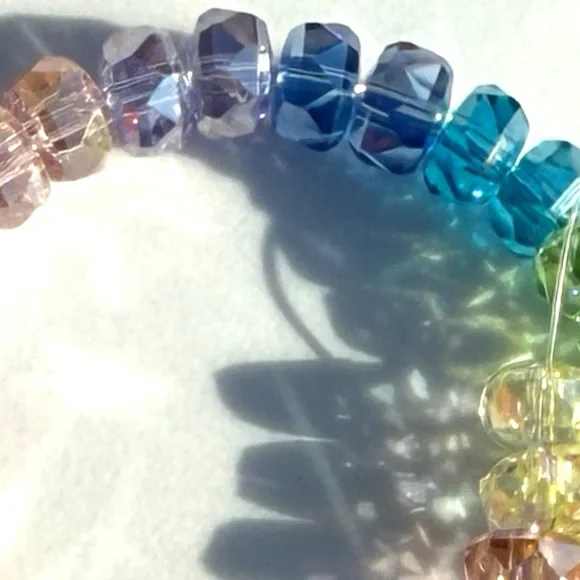 Glass Rainbow Wide Cut Faceted 8mm Rondel Beads Strand - 50+ Beads - Picture 5 of 5